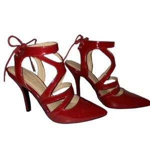 NWOT Chinese Laundry patten leather strappy cherry red tie back heel 🍒